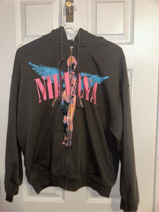 H&M Sweaters - H&M Zip-Up Hoodie with Pink and Blue Graphic Nirvana